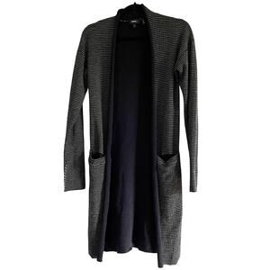 Theory Open Front Long Cardigan Black White Stripe Wool Blend Size S/P - EUC